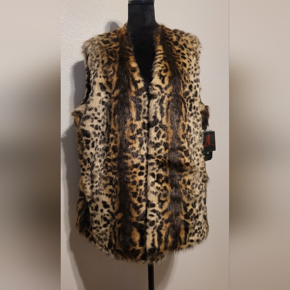 Adrienne Landau Faux Fur Animal Print Vest
